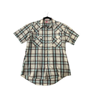 Vintage LEVI'S Plaid Button Down Shirt Short Sleeve Brown/Blue Men's Size L